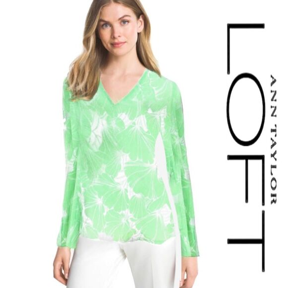 Loft Palm/Hibiscus Long Sleeve Blouse - Picture 1 of 8